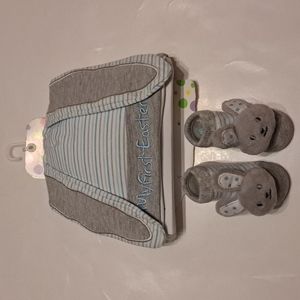 NWT "My First Easter" Hat and Rattle Booties Set Size 0-12 months
